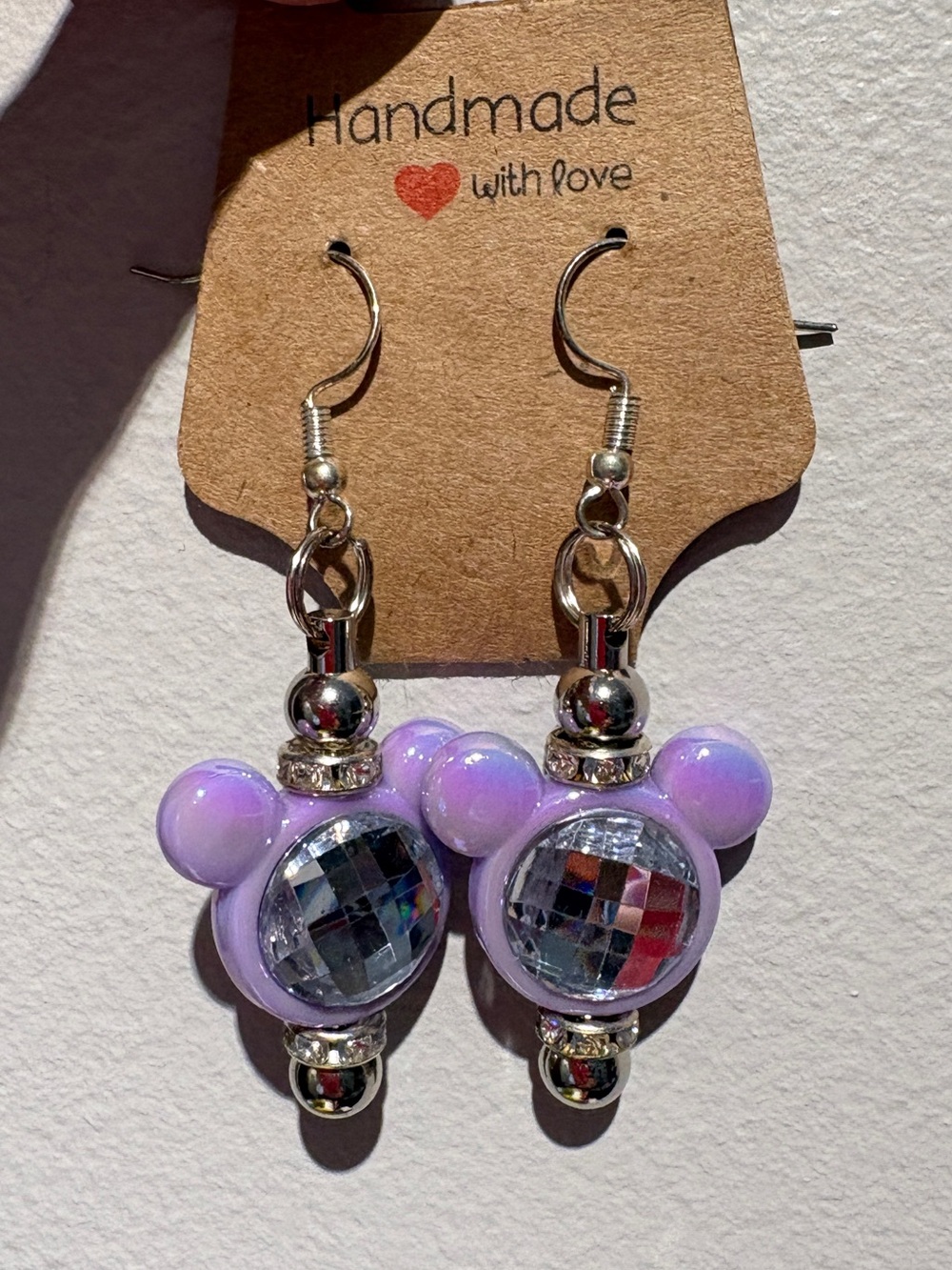 Handmade Lavender Minnie Mouse Dangle Earrings